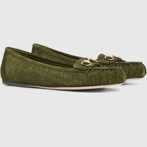GUCCI Green Suede Ballerina Flat With Horsebit 38